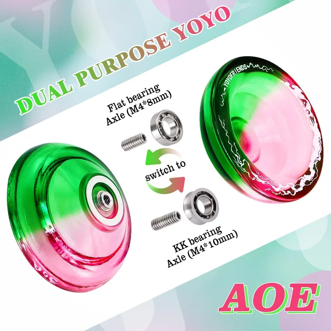 7YO Professional Responsive Yoyo for Kids 8-12, AOE Yoyo with Dual Function, 10 Strings, Unresponsive Bearing, Bearing Kit