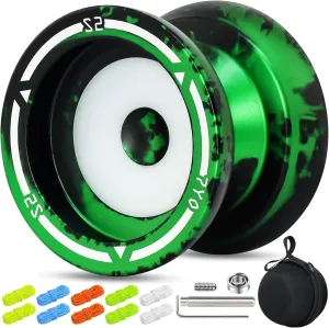 7YO S2 Kids Yoyo Professional Trick Yoyo for Beginner, Dual Purpose Yo-yo with POM Finger Spin Dimple for Adult with 10 Strings, KK Bearing, Bearing Puller, Axle, Case