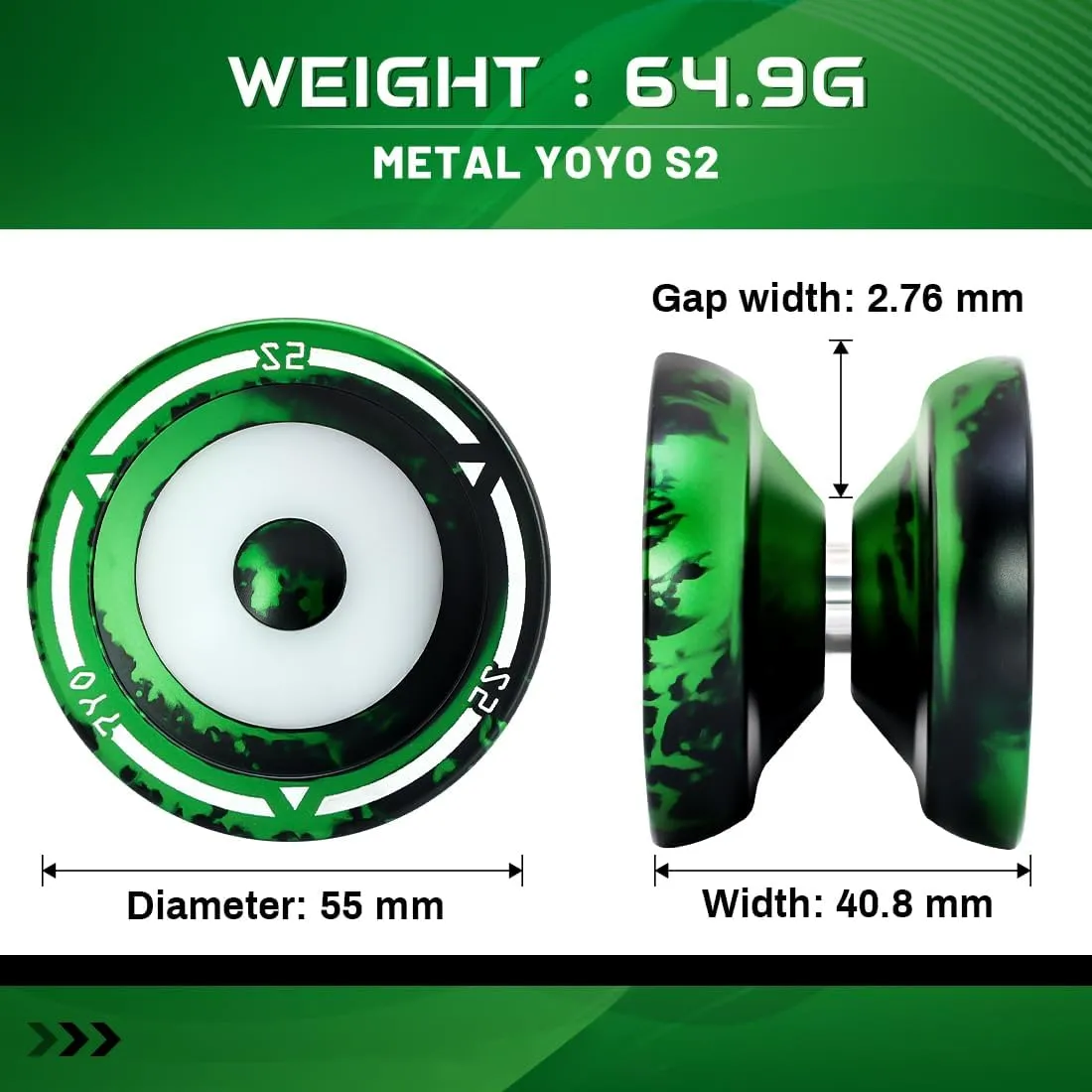 7YO S2 Kids Yoyo Professional Trick Yoyo for Beginner, Dual Purpose Yo-yo with POM Finger Spin Dimple for Adult with 10 Strings, KK Bearing, Bearing Puller, Axle, Case