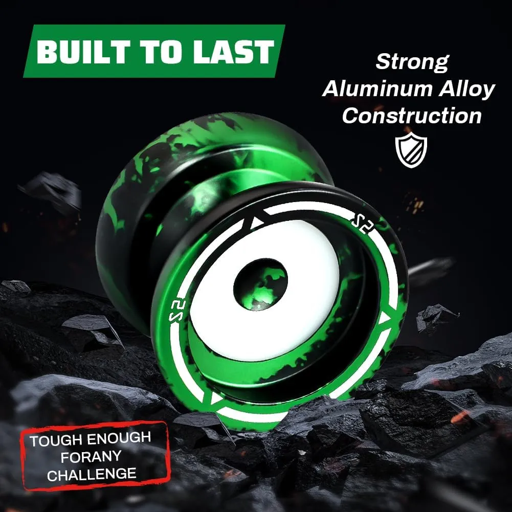 7YO S2 Kids Yoyo Professional Trick Yoyo for Beginner, Dual Purpose Yo-yo with POM Finger Spin Dimple for Adult with 10 Strings, KK Bearing, Bearing Puller, Axle, Case