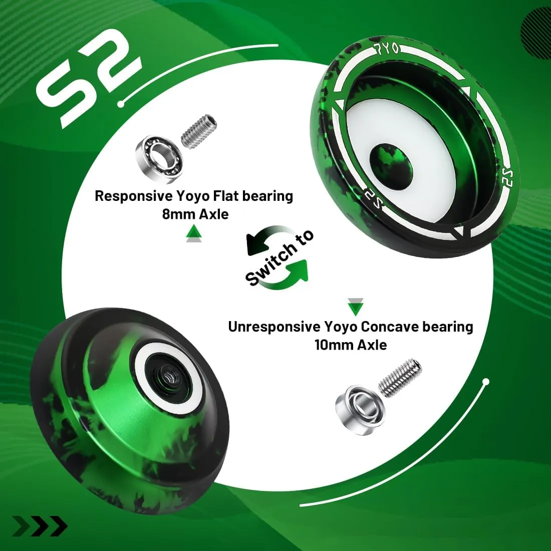 7YO S2 Kids Yoyo Professional Trick Yoyo for Beginner, Dual Purpose Yo-yo with POM Finger Spin Dimple for Adult with 10 Strings, KK Bearing, Bearing Puller, Axle, Case