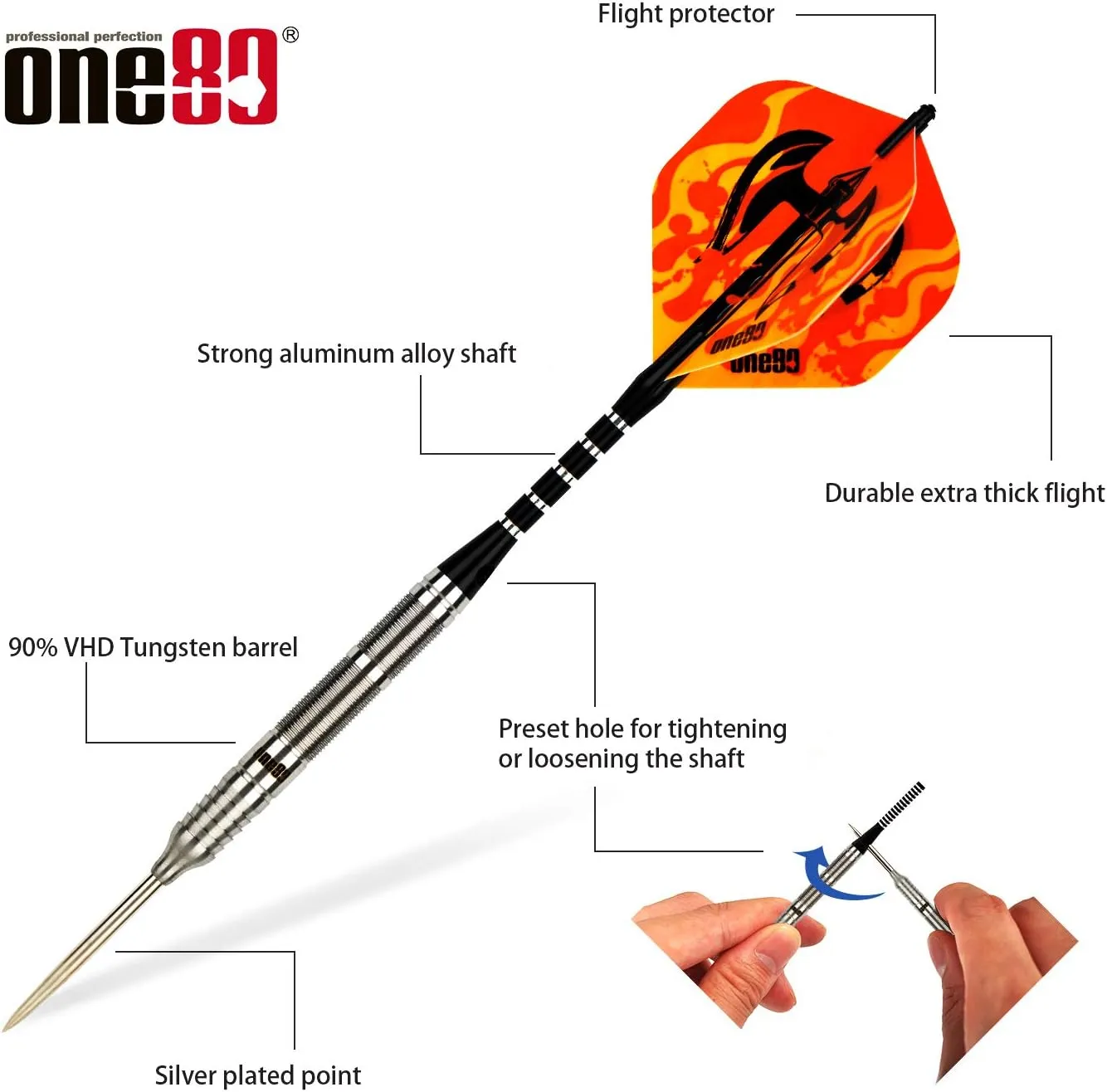90% VHD Steel Tip Tungsten Dart, Professional Barrel Style with Extra Flights, Shafts and Sharpener Gift Box Packaging