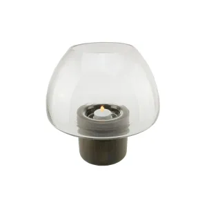 9.75" Transparent Glass Pillar Candle Holder with Wooden Base