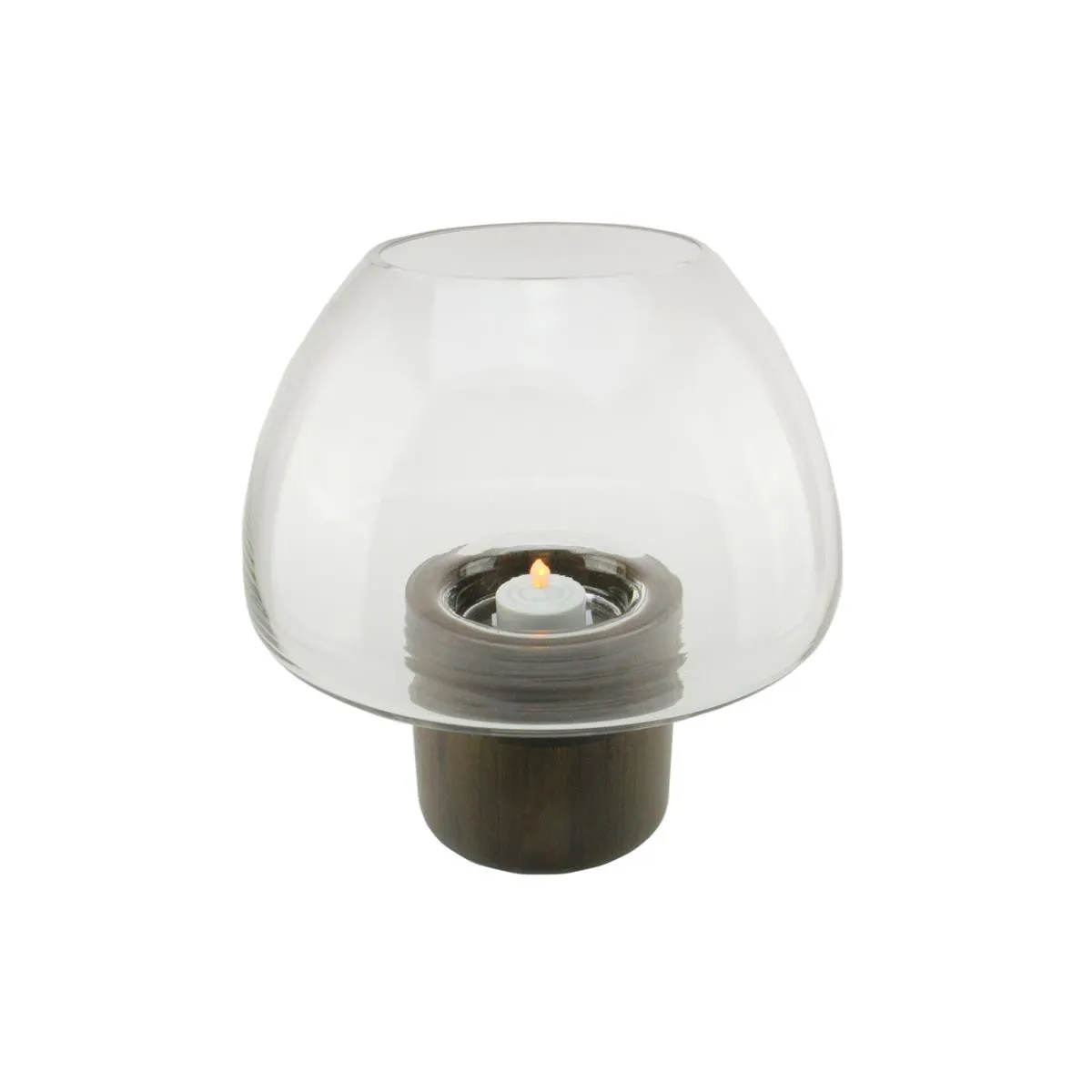 9.75" Transparent Glass Pillar Candle Holder with Wooden Base