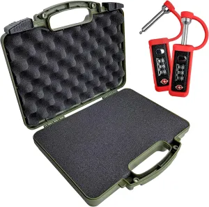 9mm TSA Approved Hard Lockable Gun Case for Pistol Revolver and Handgun - 12.3” inches x 10.5” Airline Compliant Locking & TSA Approved Protective Rubber Sleeve & Cut-Resistant MonoShaft Tactical Gun