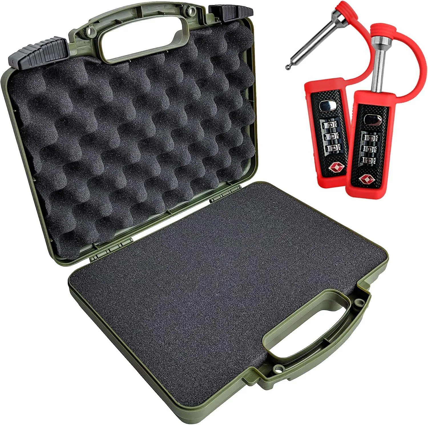 9mm TSA Approved Hard Lockable Gun Case for Pistol Revolver and Handgun - 12.3” inches x 10.5” Airline Compliant Locking & TSA Approved Protective Rubber Sleeve & Cut-Resistant MonoShaft Tactical Gun