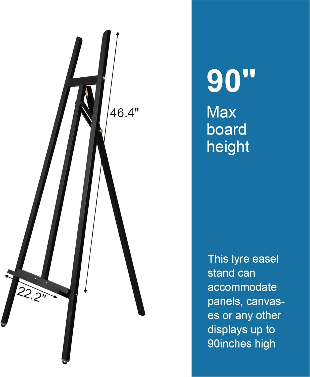 A - Frame Wooden Display Easel - Adjustable Lyre Beechwood Studio Easel Stand Holding Canvas Up to 90", Inclinable Artist Floor Painting Easel for Artwork Painting, Black