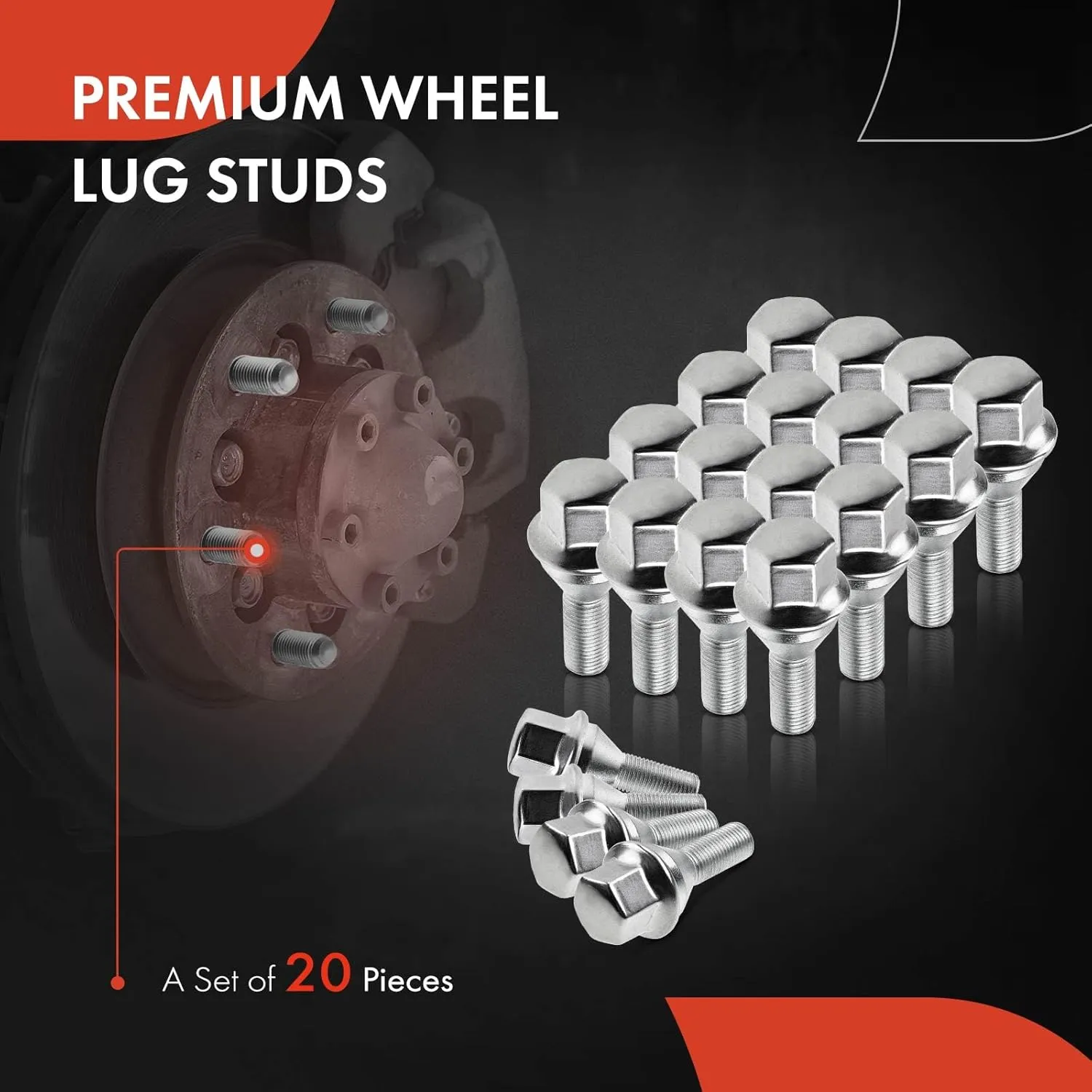 A-Premium 20Pcs M12-1.25 Wheel Studs Compatible with Jeep Compass 2018-2021, Cherokee 2014-2021 & Chrysler 200 2015-2017 & Dodge Dart 2013-2016, Replace# 6509933AA, 53182366