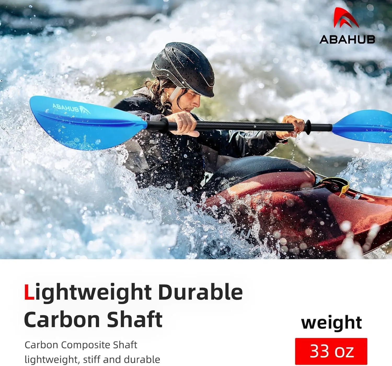 Abahub 1 x Carbon Kayak Paddles, 90.5 Inches Kayaking Oars for Boating, Canoeing with Free Paddle Leash, Carbon Fiber Shaft Black/Blue/Green/Orange/Yellow/White/Red Plastic Blades