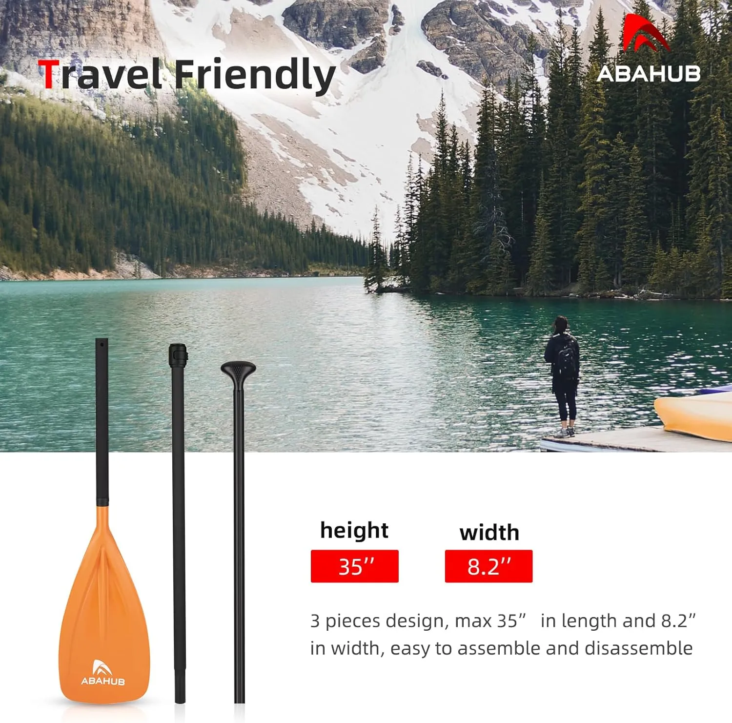 Abahub SUP Paddles - 3 Piece Adjustable Stand up Paddle - Lightweight Oar for Paddleboard, Aluminum Alloy PU Coated Shaft 68" - 84", Black/Blue/Green/Orange/Red/Yellow Plastic Nylon Blade