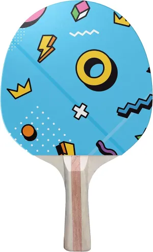Abstract Shapes Blue Colorful Design Ping Pong Paddle, Premium 5 Ply Table Tennis Racket (Black on Back)