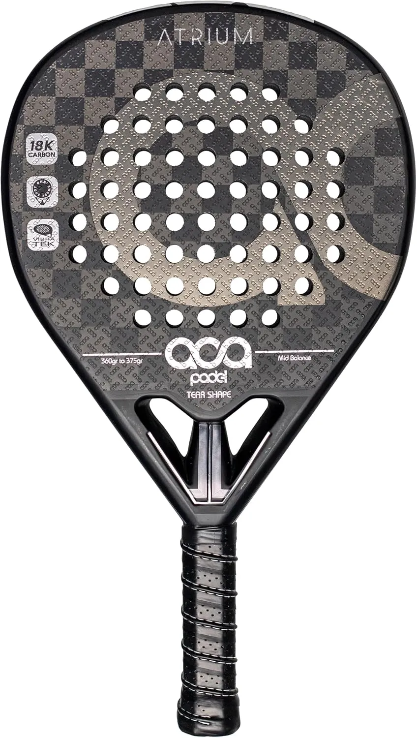 ACA Padel Atrium, 18K Carbon Faces, Progressive Fusion Eva Rubber, Drop Shape, Carbon Frame, 3D Finish.