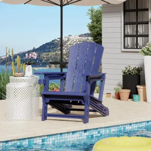 Adirondack Chair，Plastic Outdoor Chair Without Screws Install，Patio Chair with Cup Holder，400 LBS Capacity Recliner Chair Garden Chair for Backyard Lawn Beach Navy Blue