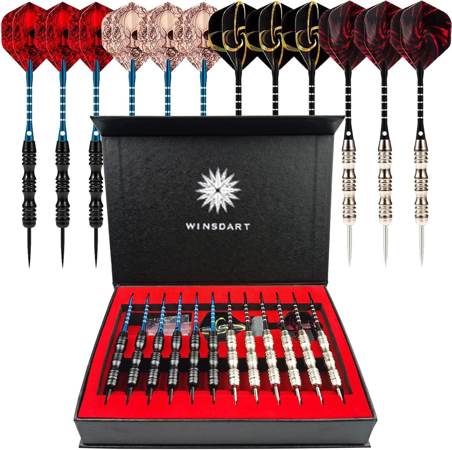 ADKX Steel Tip Darts 12 Pack Set with Nonslip Iron Barrel Aluminum Dart Shafts and Flights   Darts Sharpener   an Gift Box