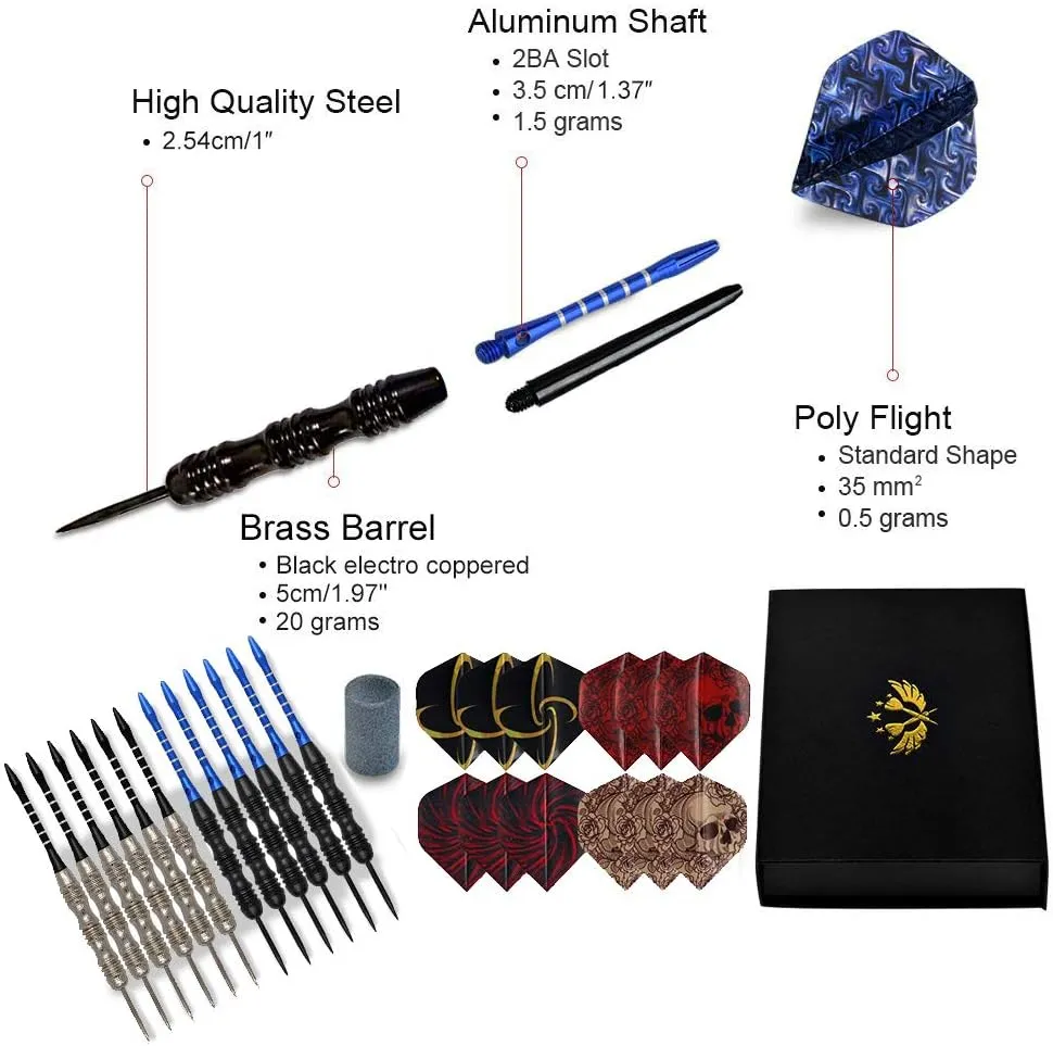 ADKX Steel Tip Darts 12 Pack Set with Nonslip Iron Barrel Aluminum Dart Shafts and Flights   Darts Sharpener   an Gift Box