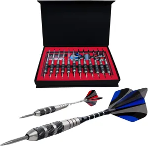 ADKX Steel Tip Darts 12 Pack Set with Nonslip Iron Barrel Aluminum Dart Shafts and Flights   Darts Sharpener   an Gift Box