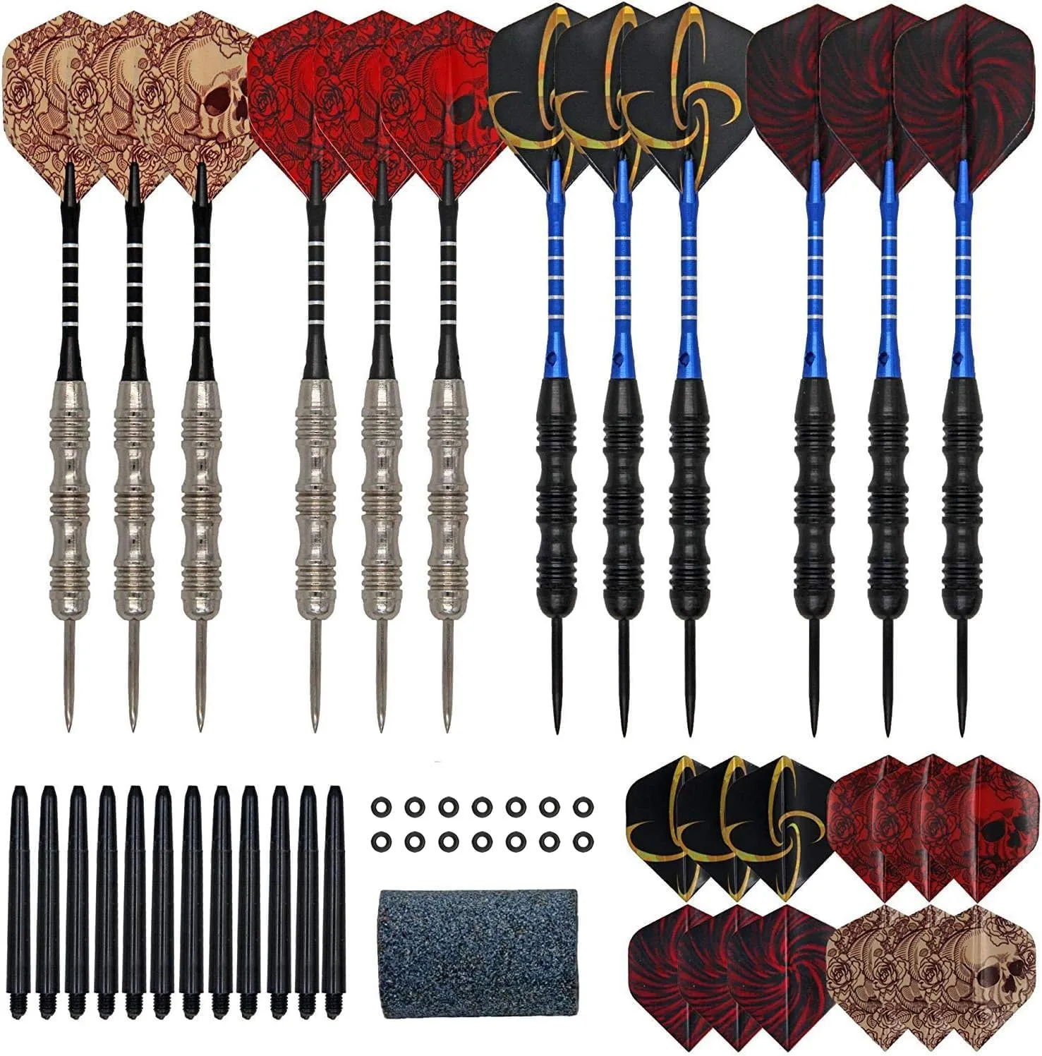 ADKX Steel Tip Darts 12 Pack Set with Nonslip Iron Barrel Aluminum Dart Shafts and Flights   Darts Sharpener   an Gift Box