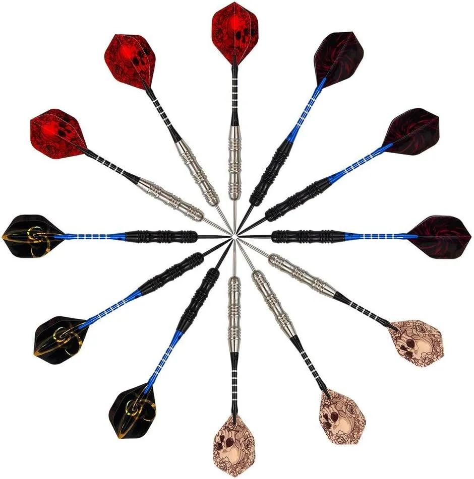 ADKX Steel Tip Darts 12 Pack Set with Nonslip Iron Barrel Aluminum Dart Shafts and Flights   Darts Sharpener   an Gift Box