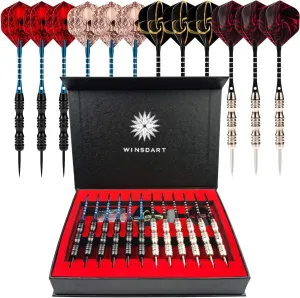 ADKX Steel Tip Darts 12 Pack Set with Nonslip Iron Barrel Aluminum Dart Shafts and Flights   Darts Sharpener   an Gift Box