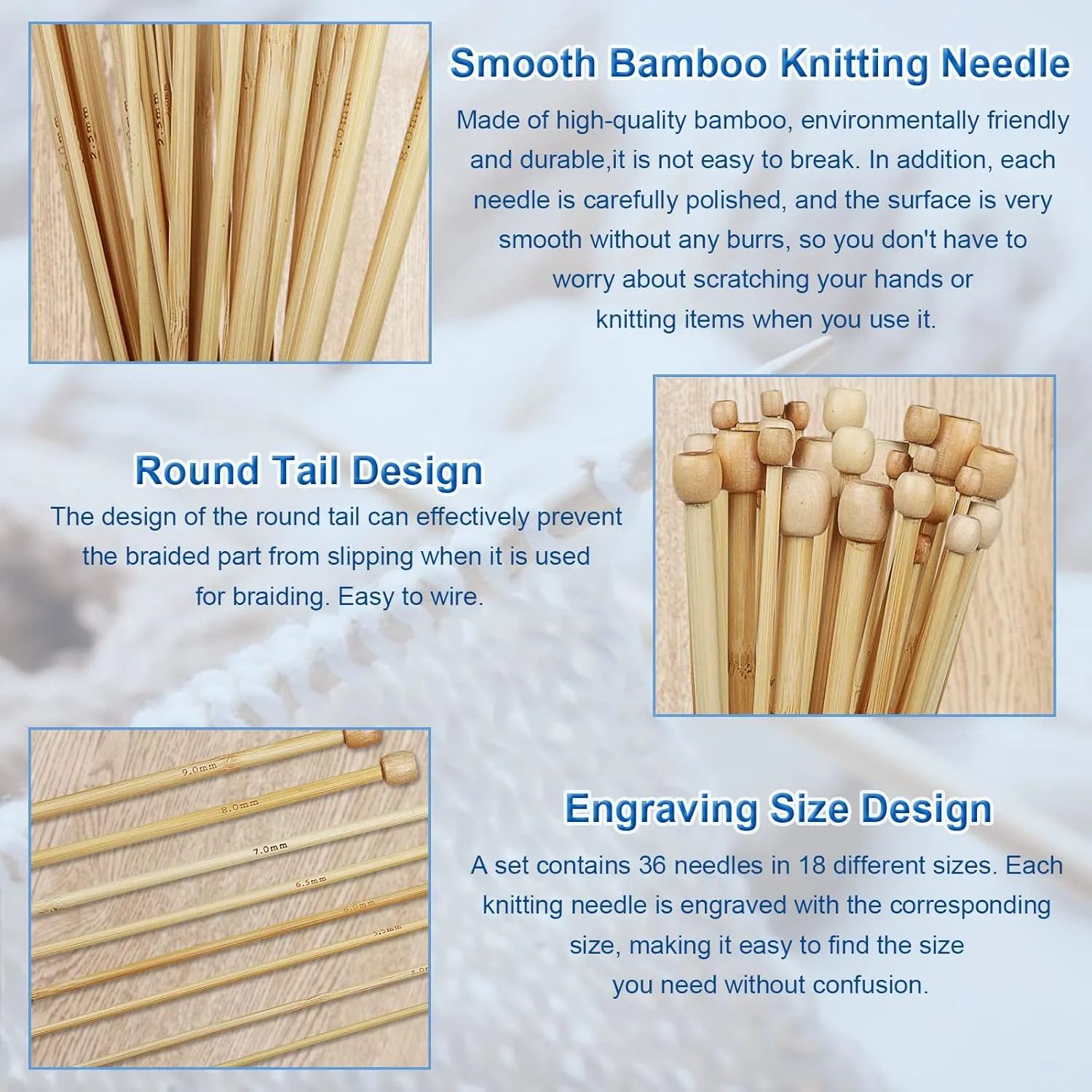 Aeelike Knitting Kit for Beginners Adults, 18 Pairs of Wooden Knitting Needles Set 2mm to 10mm, Bamboo Knitting Starter Kit with Yarn and Accessories Storage Bag, Blue Flower