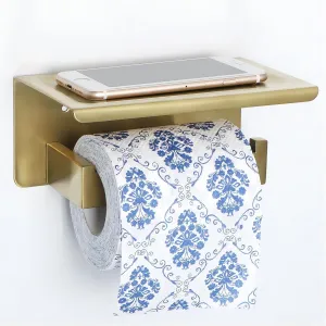 Alise Toilet Paper Holder,Bathroom Tissue Holder with Shelf,SUS304 Stainless Steel Toilet Paper Roll Holder Storage Dispenser,Self Adhesive or Wall Mount Drilling Paper Rack, Gold GYT5000-G