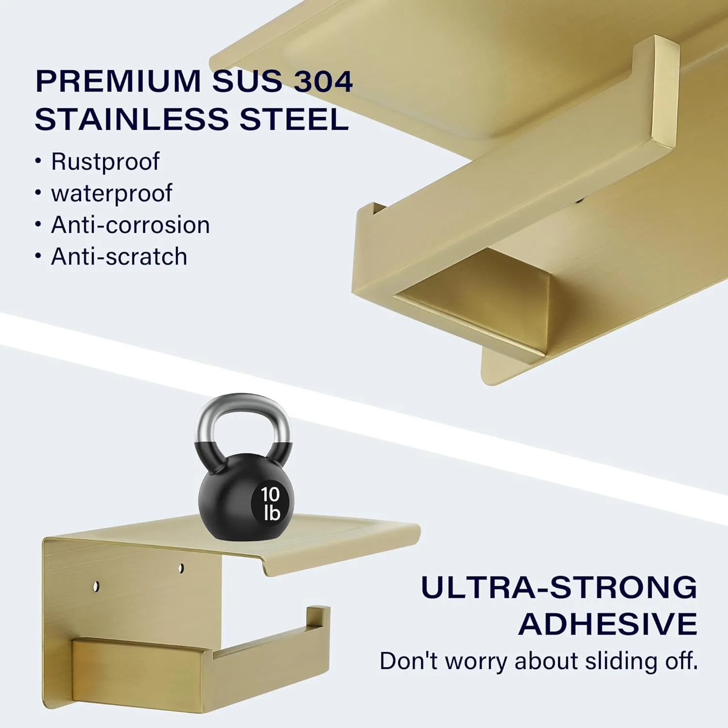 Alise Toilet Paper Holder,Bathroom Tissue Holder with Shelf,SUS304 Stainless Steel Toilet Paper Roll Holder Storage Dispenser,Self Adhesive or Wall Mount Drilling Paper Rack, Gold GYT5000-G