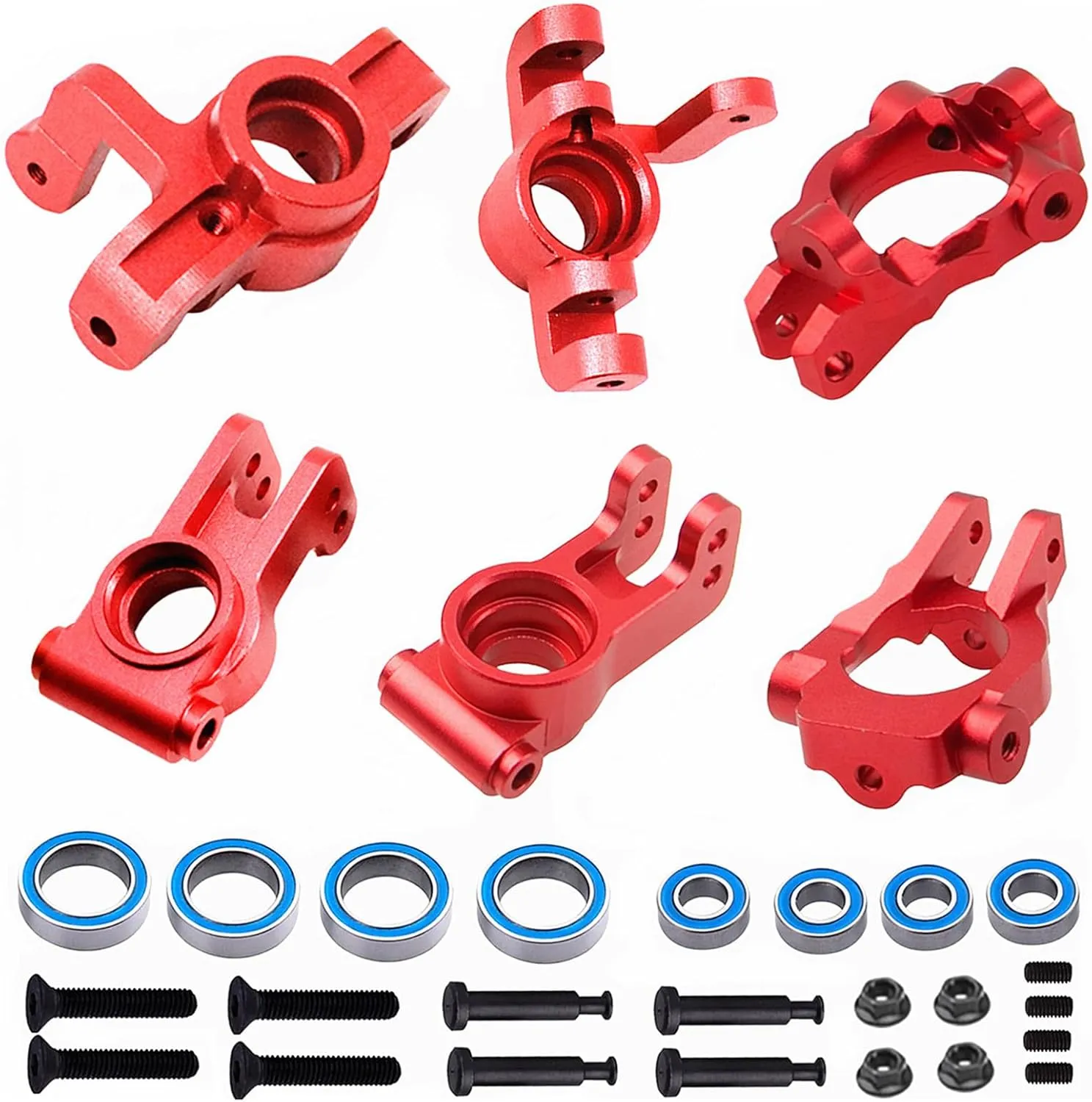 Alloy Front Steering Knuckles & Rear Stub Axle Carriers & Base C-Hubs Caster Blocks Upgrade Parts for 1/10 Losi Tenacity TT Pro 4WD SCT DB Pro Lasernut U4 (Red)