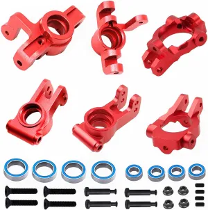 Alloy Front Steering Knuckles & Rear Stub Axle Carriers & Base C-Hubs Caster Blocks Upgrade Parts for 1/10 Losi Tenacity TT Pro 4WD SCT DB Pro Lasernut U4 (Red)