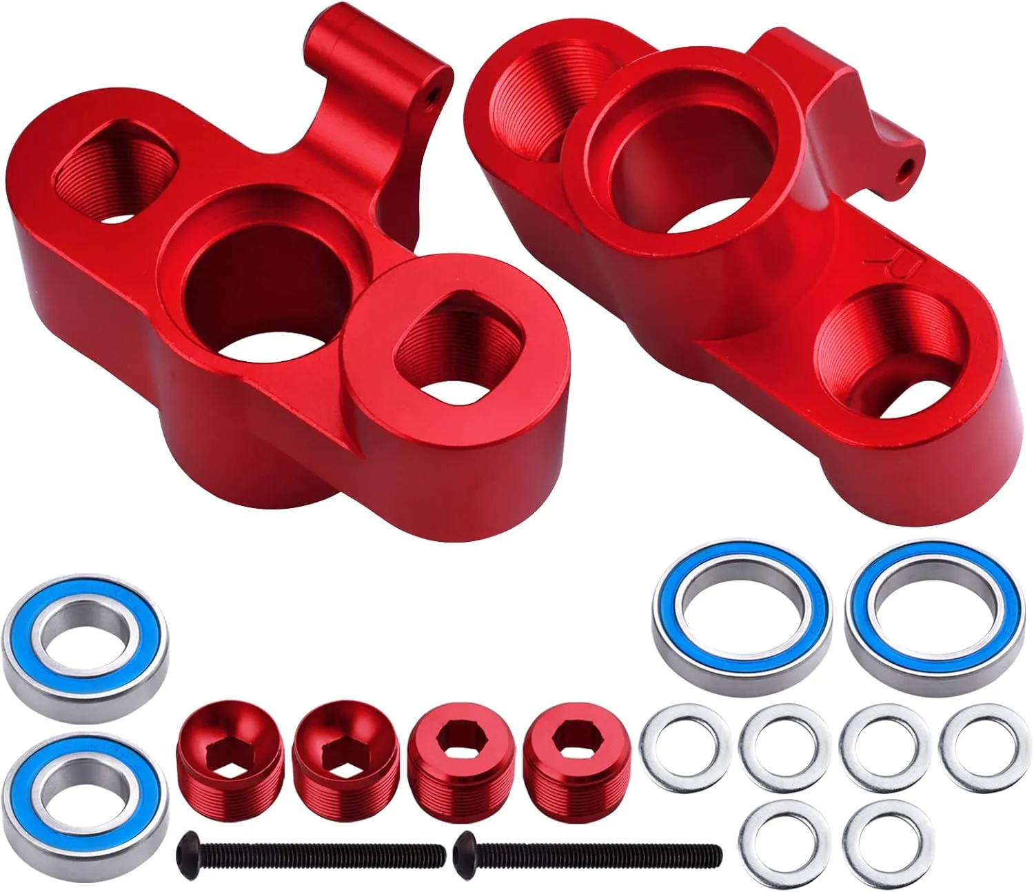 Aluminum Front Knuckles Steering Blocks & Rear Hub Stub Axle Carriers for ARRMA Kraton 8S BLX 1/5 Scale RC Truck, fit Outcast 8S, Replaces ARA330558 ARA330565 Upgrades (Red)