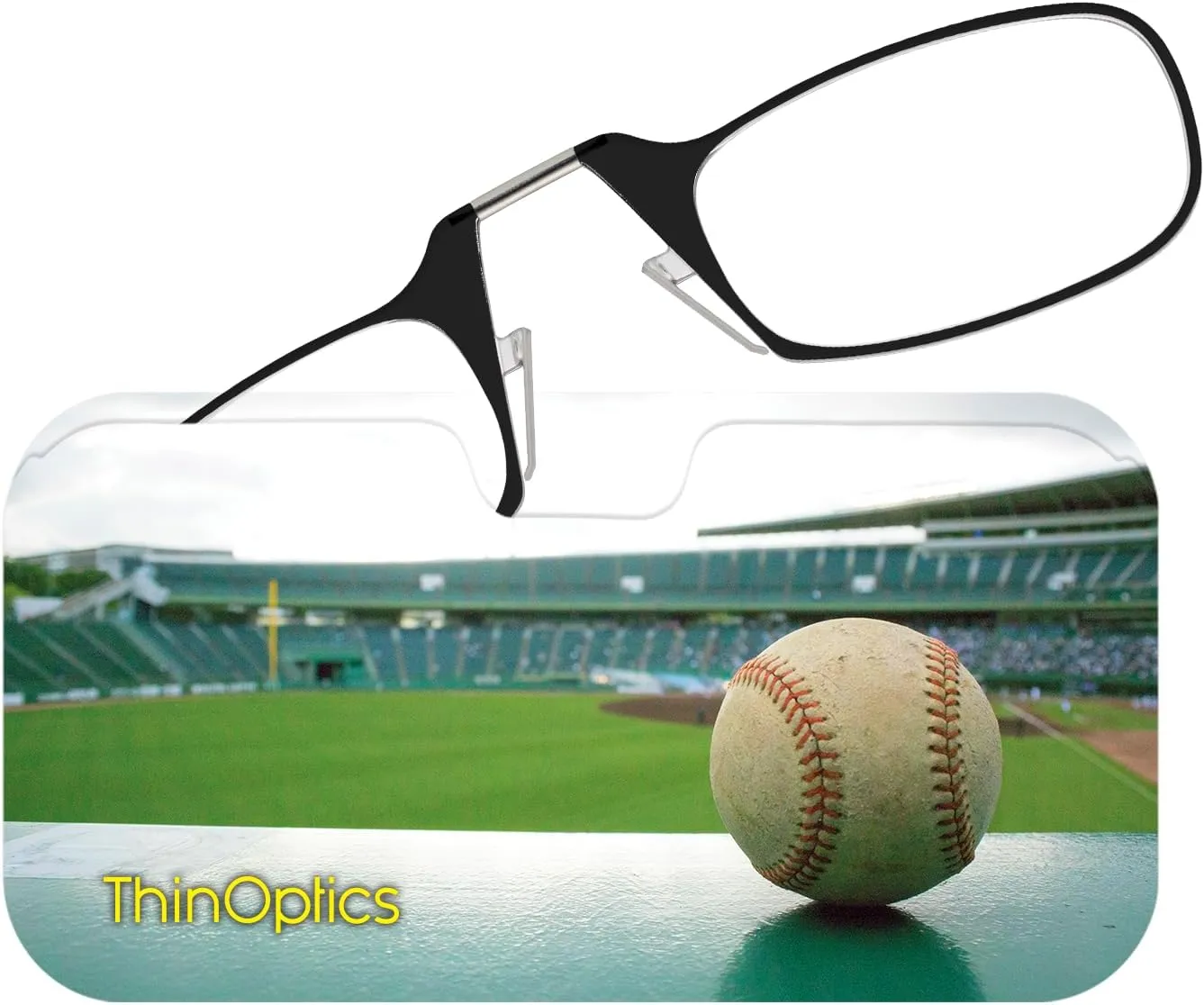 Always With You ThinOptics Readers - Armless On-Nose Reading Glasses - Slim Printed Case Attaches to Phone or Fits in Wallet