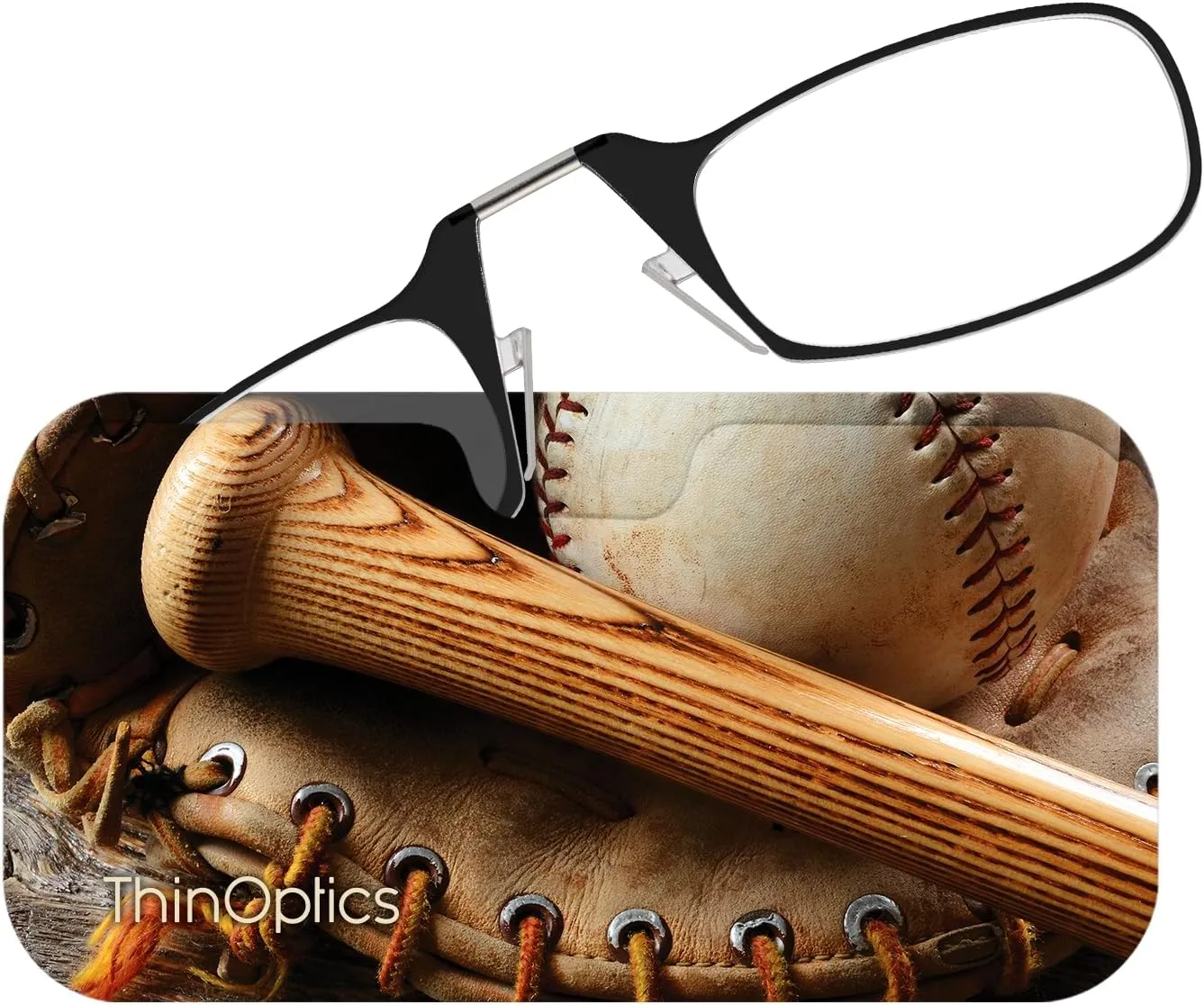 Always With You ThinOptics Readers - Armless On-Nose Reading Glasses - Slim Printed Case Attaches to Phone or Fits in Wallet