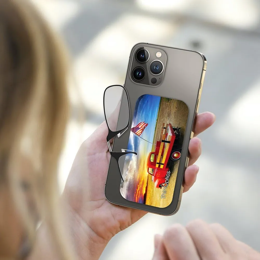 Always With You ThinOptics Readers - Armless On-Nose Reading Glasses - Slim Printed Case Attaches to Phone or Fits in Wallet
