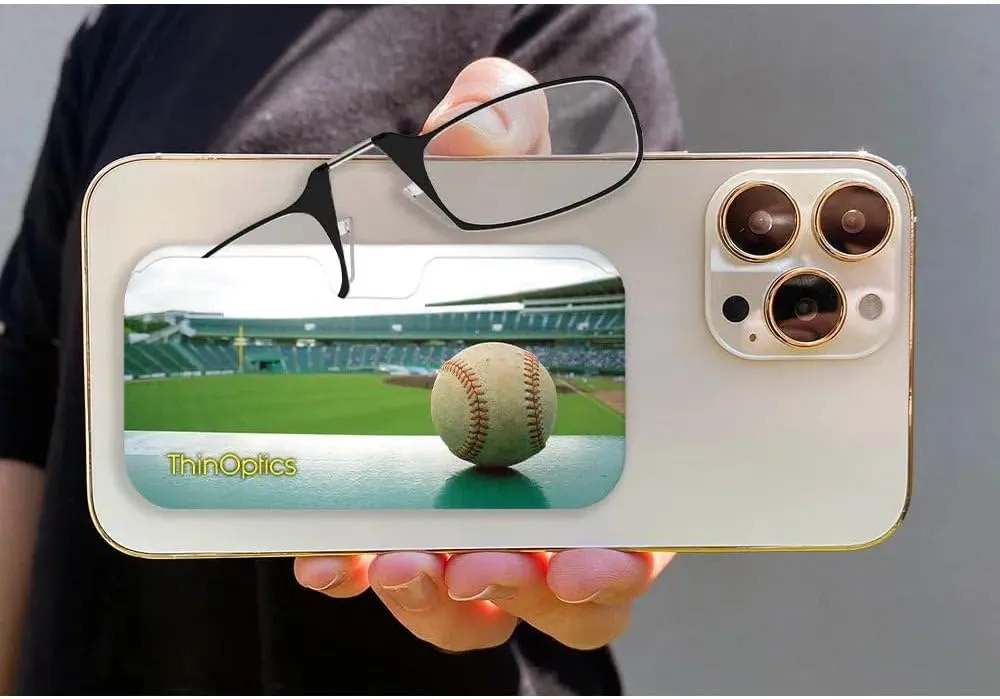 Always With You ThinOptics Readers - Armless On-Nose Reading Glasses - Slim Printed Case Attaches to Phone or Fits in Wallet