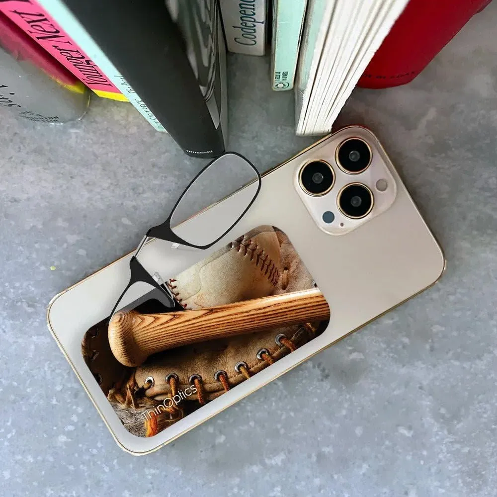 Always With You ThinOptics Readers - Armless On-Nose Reading Glasses - Slim Printed Case Attaches to Phone or Fits in Wallet