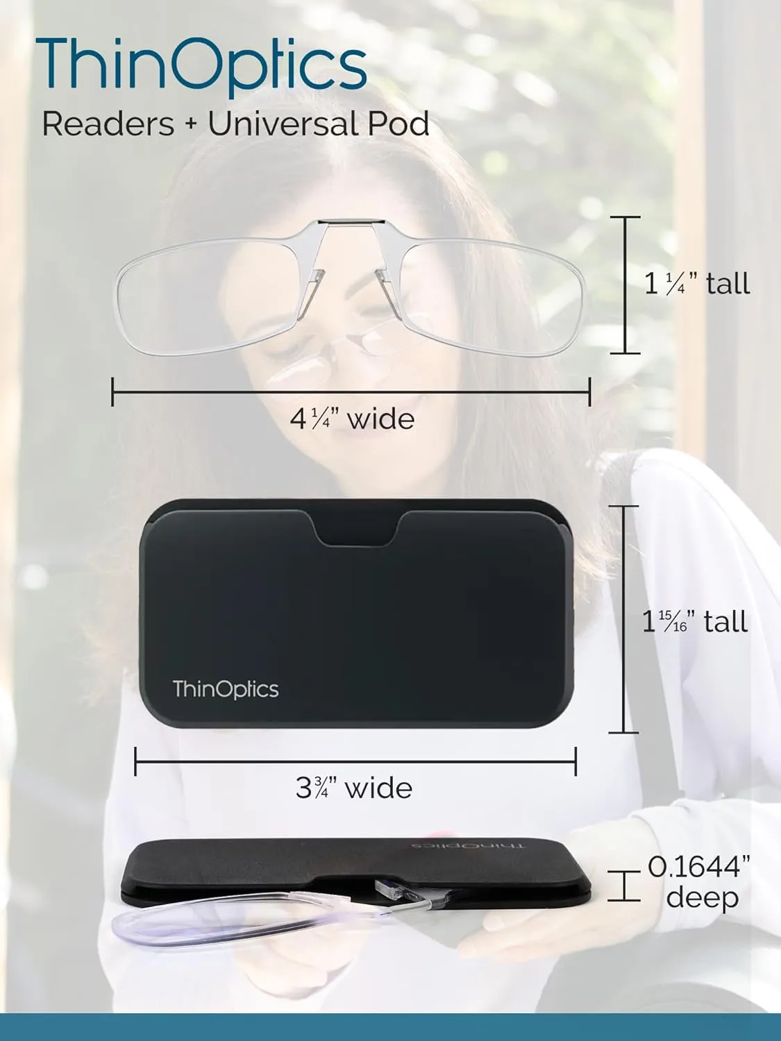 Always With You ThinOptics Readers - Armless On-Nose Reading Glasses - Slim Printed Case Attaches to Phone or Fits in Wallet