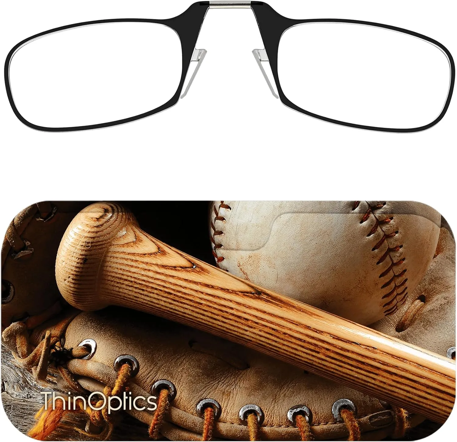 Always With You ThinOptics Readers - Armless On-Nose Reading Glasses - Slim Printed Case Attaches to Phone or Fits in Wallet