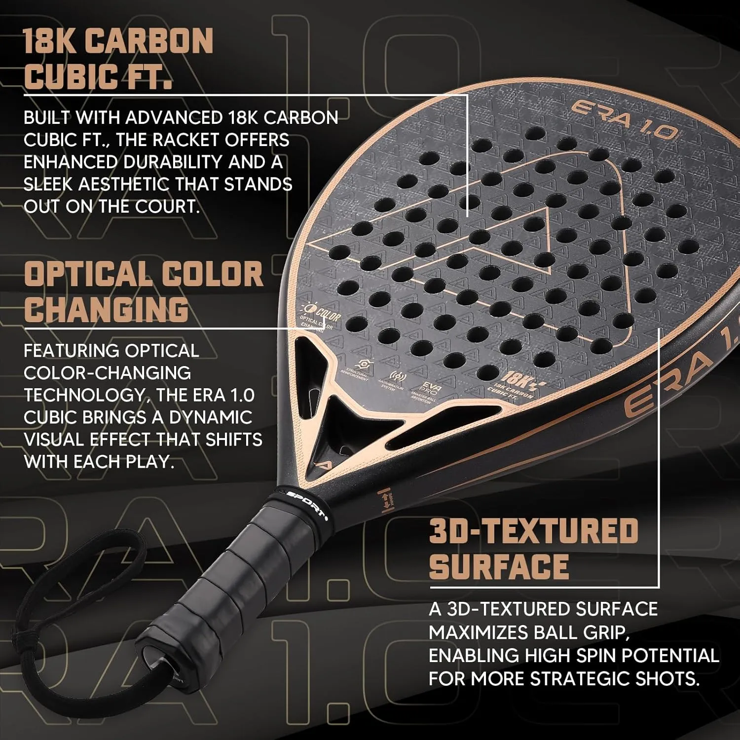 AMASPORT 2025 Era-1.0 Series Pros Padel Racket - 18K Carbon Pala Padel & Color-Changing Tech | Advanced Spin Control & Anti-Vibration Paddle Tennis Racquets | Expert-Level Power & Precision
