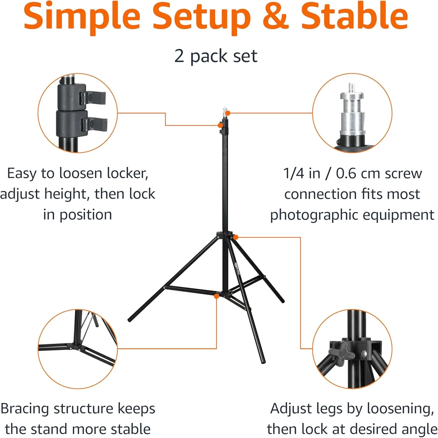 Amazon Basics Aluminum Light Photography Tripod Stand with Case - Pack of 2, 2.8 - 6.7 Feet, 1.81 lb, Black