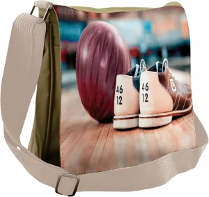 Ambesonne Bowling Party Messenger Bag, Shoes Purple Ball, Unisex Cross-body
