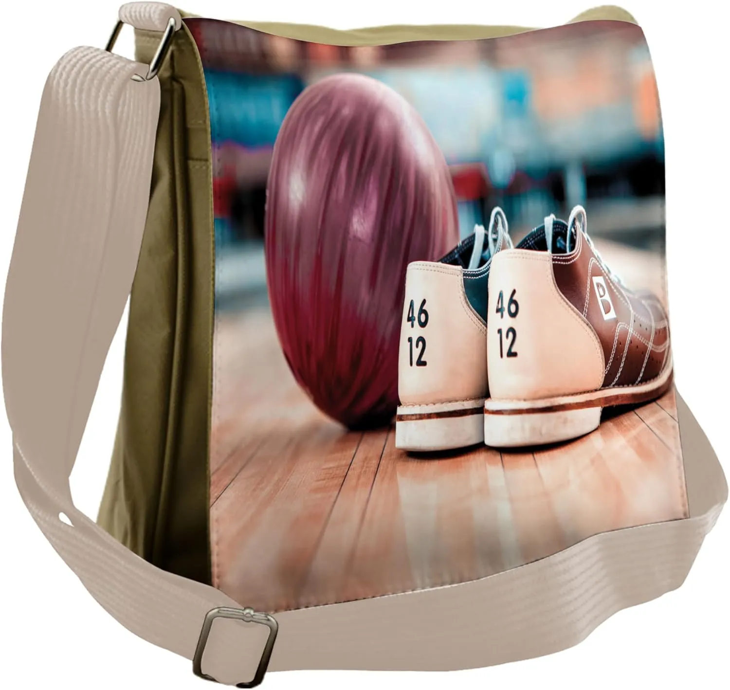 Ambesonne Bowling Party Messenger Bag, Shoes Purple Ball, Unisex Cross-body