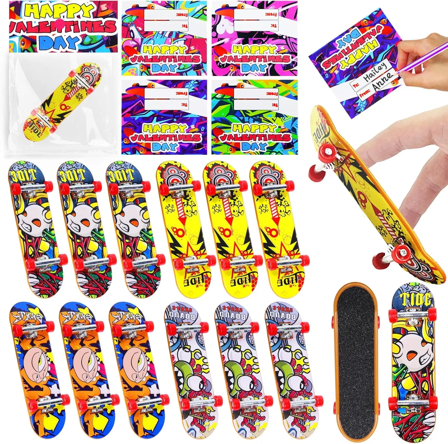 AMENON 28 Pack Finger Skateboards for Kids, Finger Sports Classroom Exchange Toys for Student Boys Girls Creative Fingertip Movement Toys Birthday Gifts Class Prizes Goodie Bag Stuffers