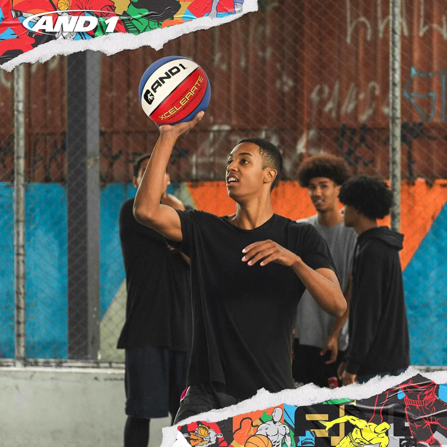 AND1 Xcelerate Rubber Basketball: Official Regulation Size 7 (29.5") - Deep Channel Construction Streetball, Made for Indoor Outdoor
