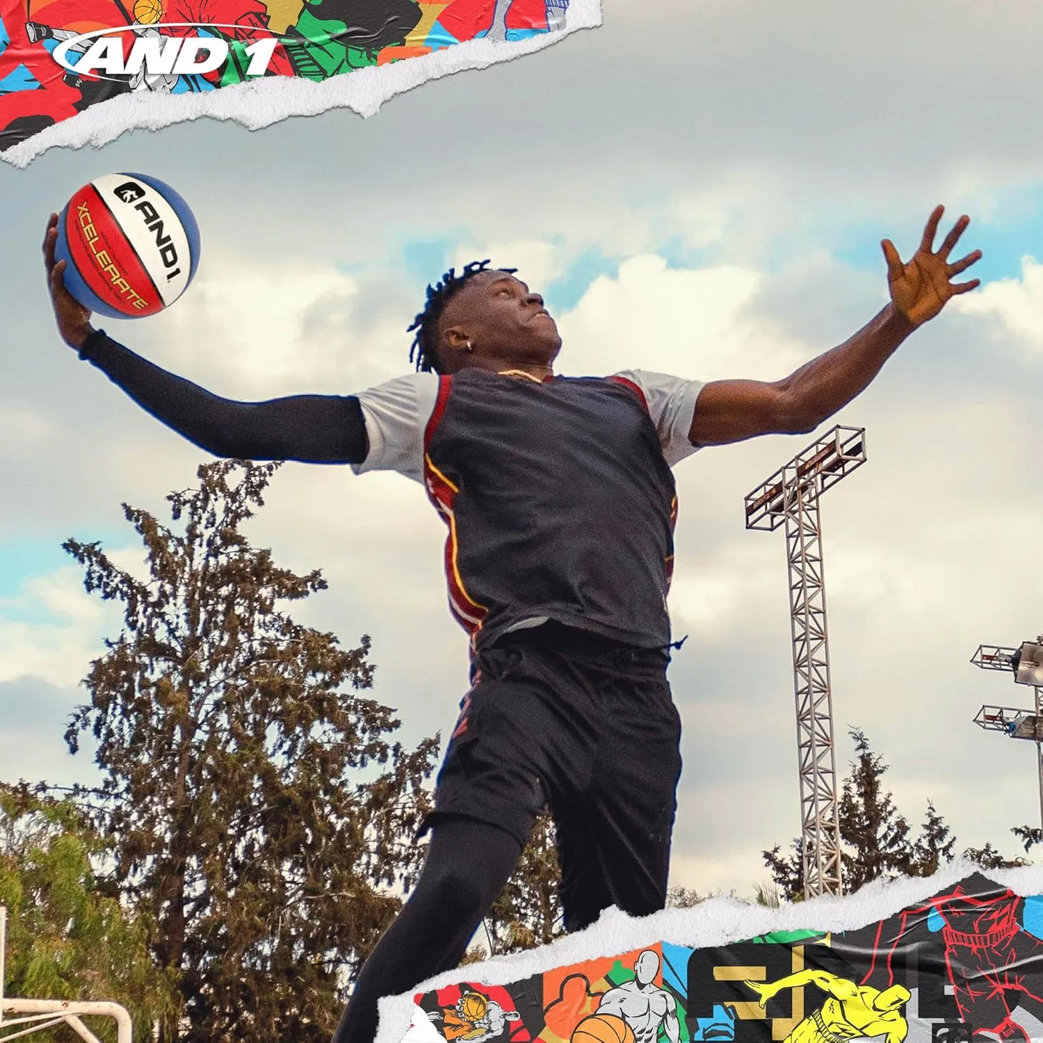 AND1 Xcelerate Rubber Basketball: Official Regulation Size 7 (29.5") - Deep Channel Construction Streetball, Made for Indoor Outdoor