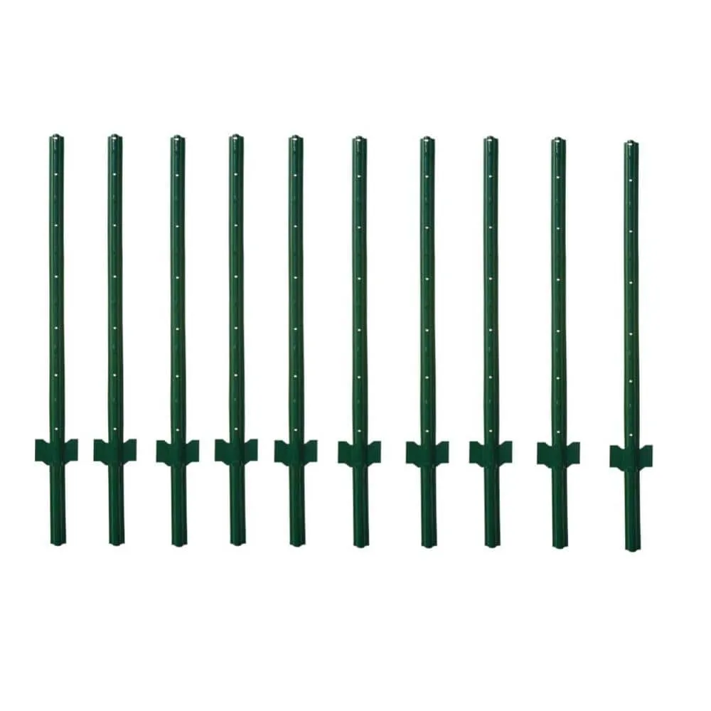 Angel Sar 48 in. x 1.2 in. x 1.2 in. Metal Fence Post U Post Green for Garden Wire Fence Steel Garden Post Sign Post (10-Pack)