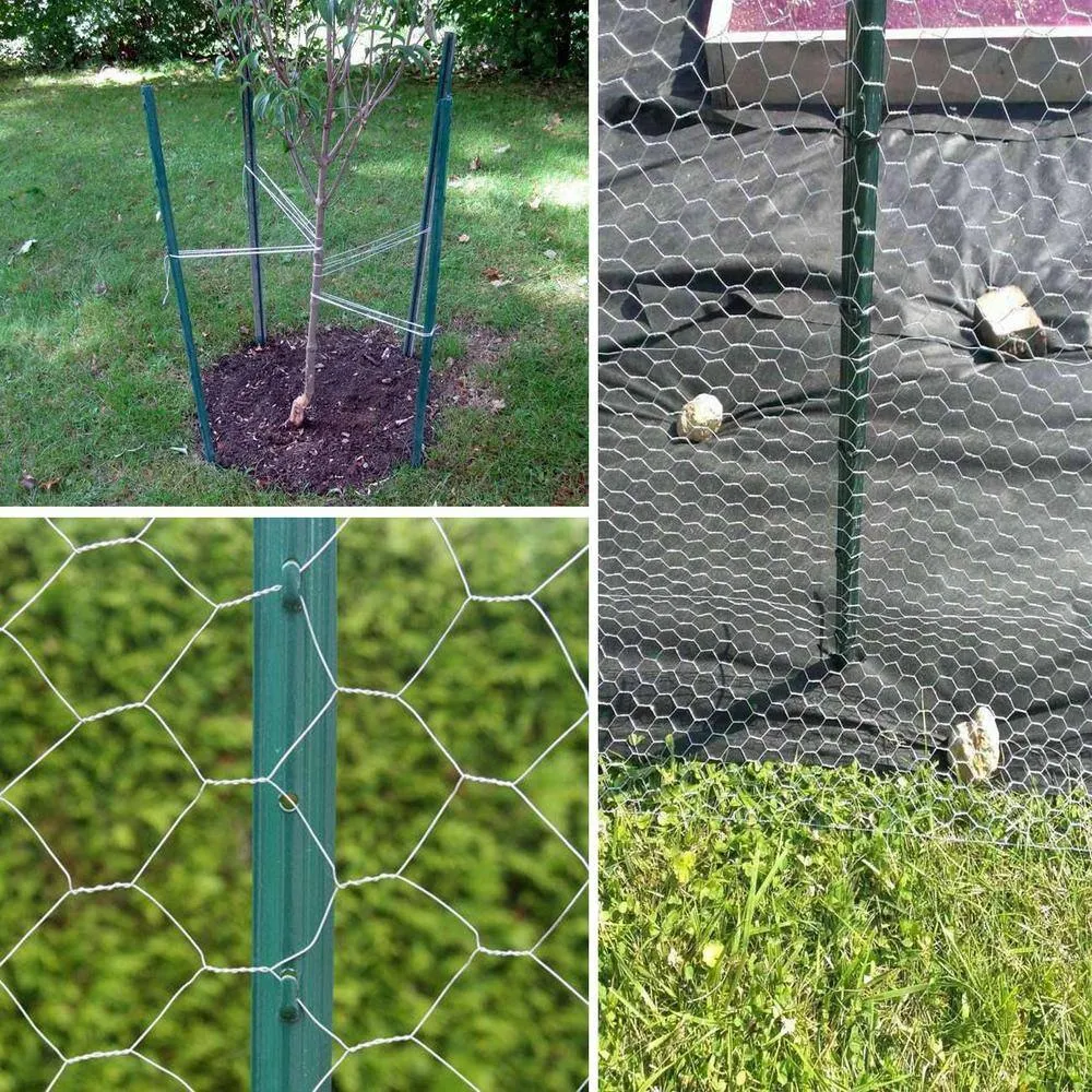 Angel Sar 48 in. x 1.2 in. x 1.2 in. Metal Fence Post U Post Green for Garden Wire Fence Steel Garden Post Sign Post (10-Pack)