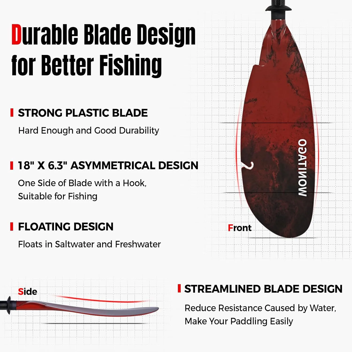 Angler Kayak Paddles Carbon Fiber Shaft and Plastic Blade, Floating Adjustable Fihsing Kayak Oars with Paddle Leash, 230-250cm/90-98 inch