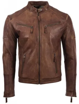Antique Brown Slim Fit Leather Bikers Club Jacket
