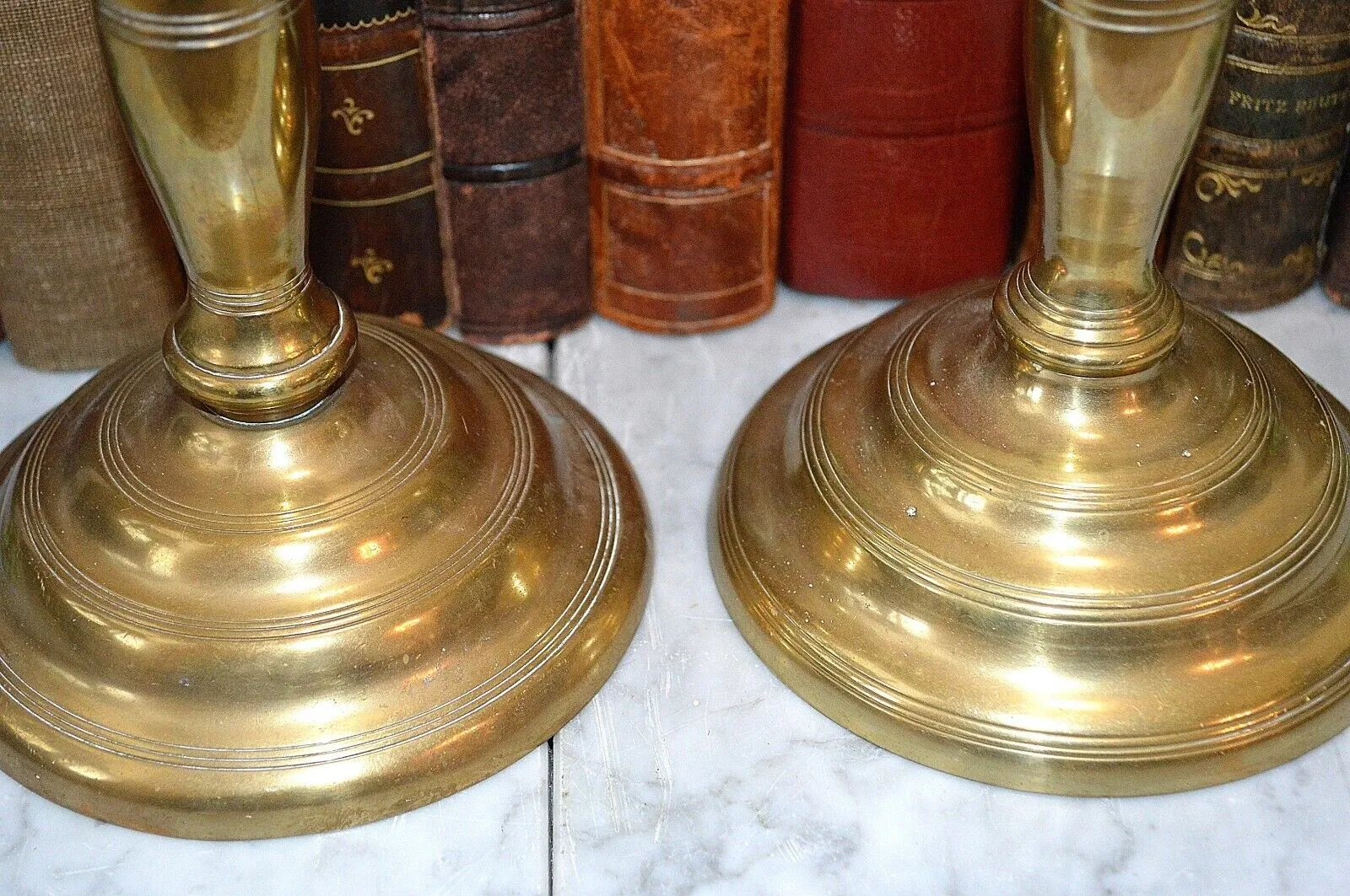 Antique Pair Candlesticks Heavy Brass Candle Holders Candlesticks