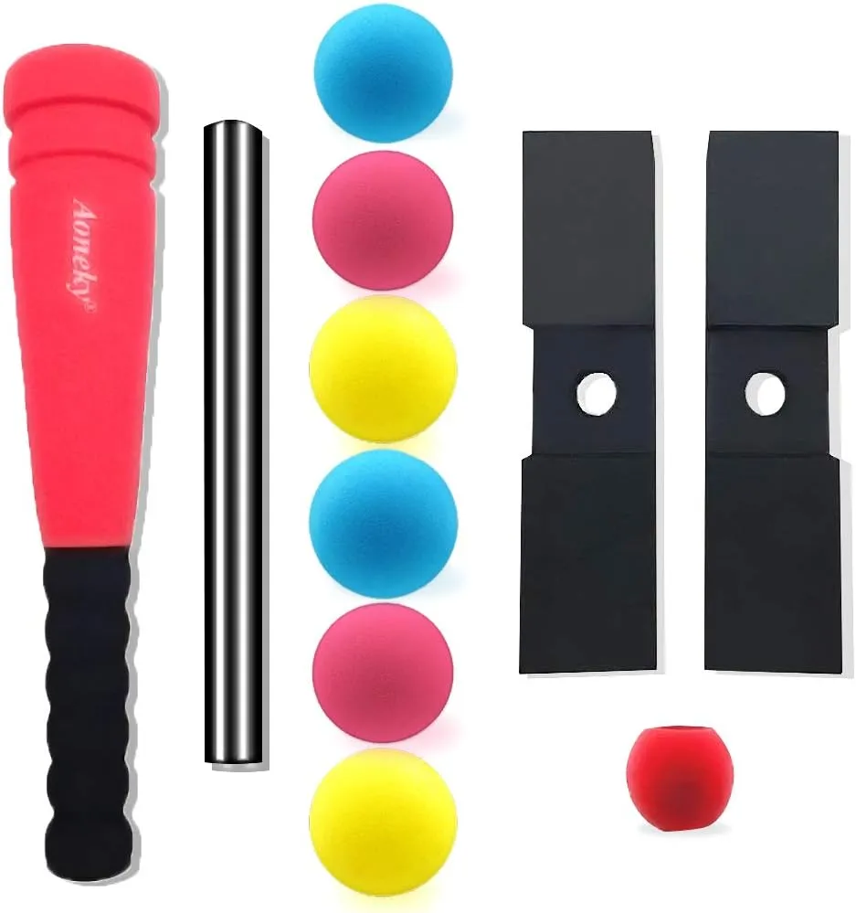 Aoneky Mini Foam Tball Set for Toddlers - Carry Bag Included - Best Baseball T Ball Toys for Kids Age 1 Years Old (Red)