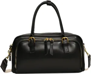 Arcadie PU Leather Top Handle Bag Multi-Pocket Bowling Bag Hobo Boston Tote Crossbody Shoulder Bag for Work Travel